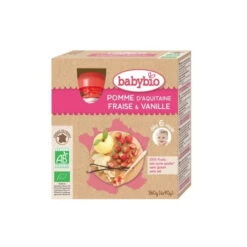 Pomme D’Aquitaine Fraise Et Vanille Bio – 4 Gourdes De 90 G